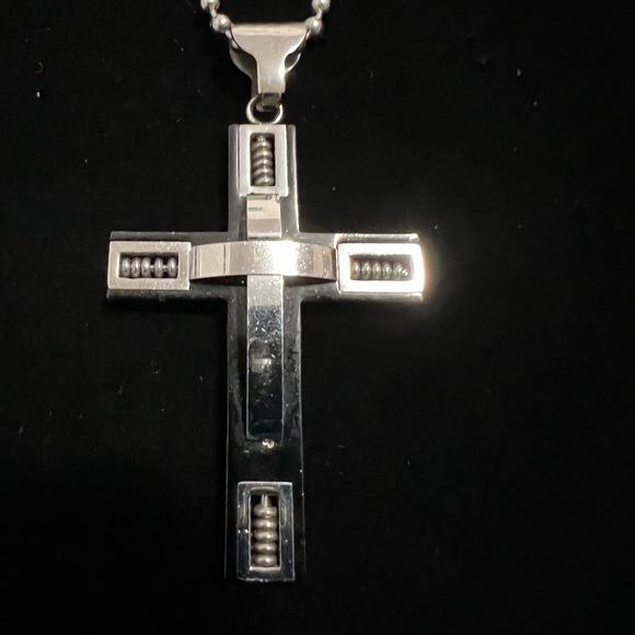 New Men Cross Stainless Steel Necklace Silver, Black - Picture 5 of 5
